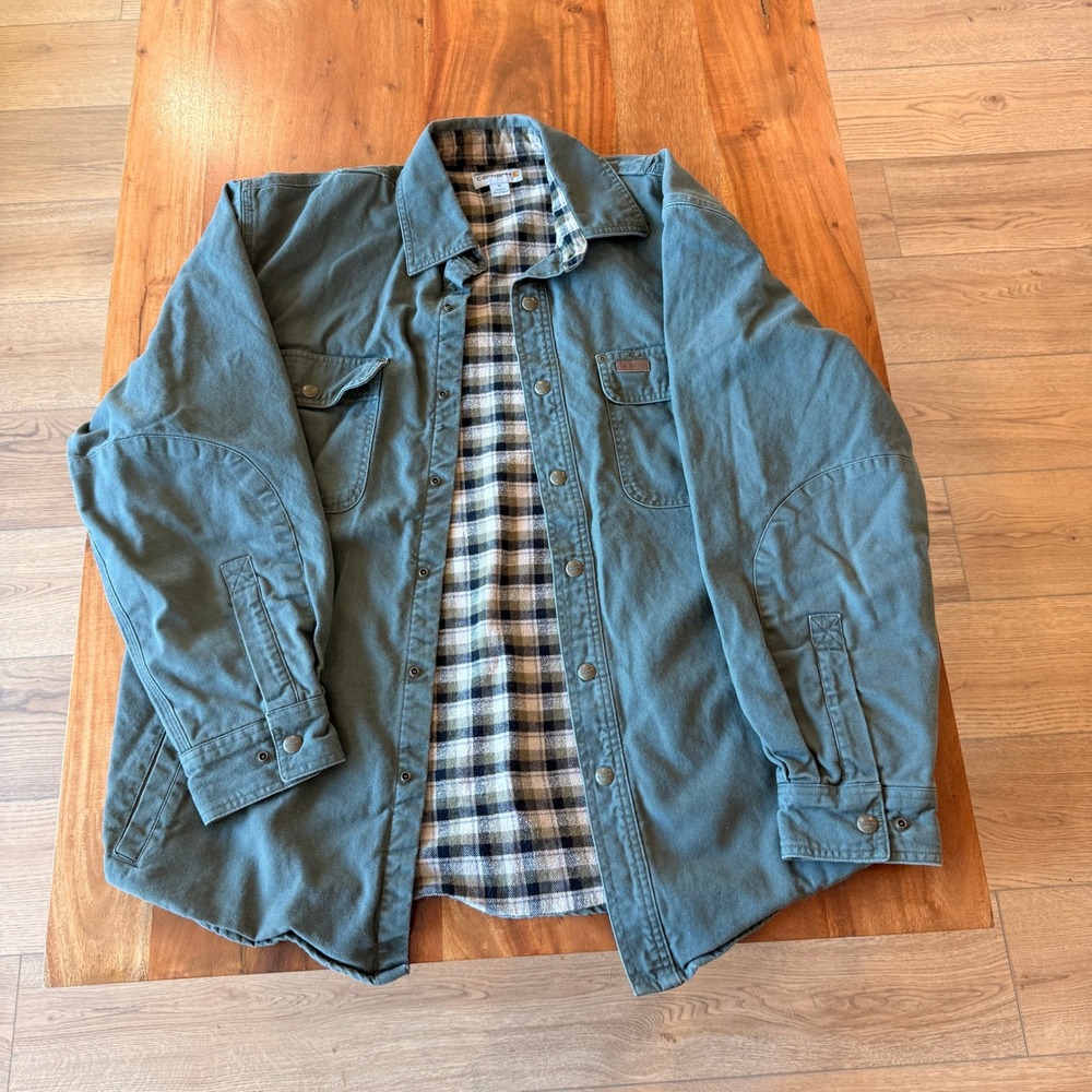 Carhartt Men's Green Flannel Lined Canvas Shirt Jacket Size M